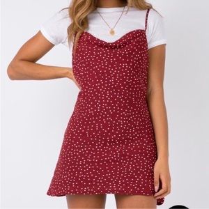 Princess Polly Red White Polka Dot Mini Dress Cowl Neck Spaghetti Strap